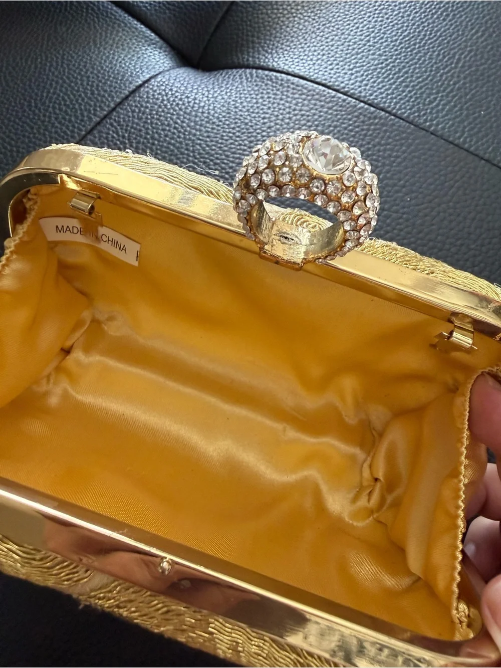 Gold Metallic Swirl Hard Box Evening Clutch Ring Clasp